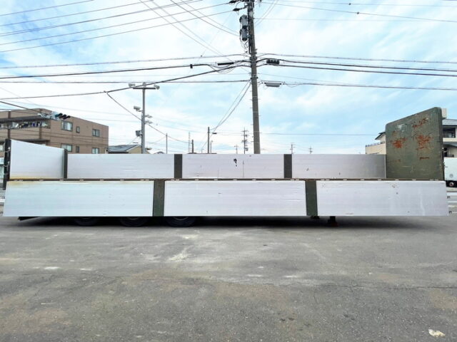 【1588】H30　日本トレクス　トレーラー　平ボデーアルミブロック　メーターアオリ　リフトアクスル中残し