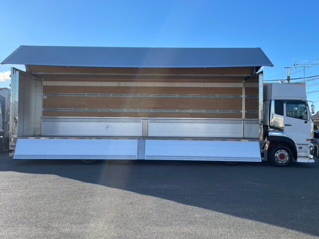 【1326】H30　クオン　ハイルーフ　ウィング　造りボディ　ステンレス多数　木床　380馬力