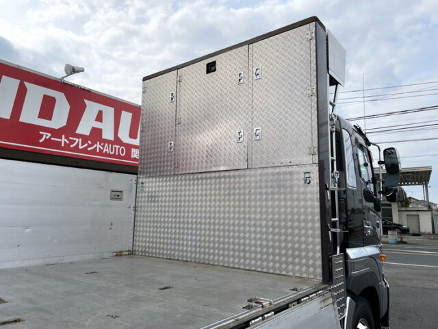 日野：プロフィア：アルミブロック平ボディ：7MT：ステンレス架装多数：メッキパーツ多数：アルミホイール　