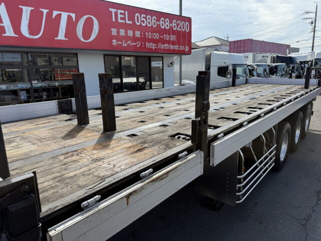 トレクス：平床セミトレーラー：アオリ20㎝：5方開：3軸：板バネ：最大積載量28.500㎏