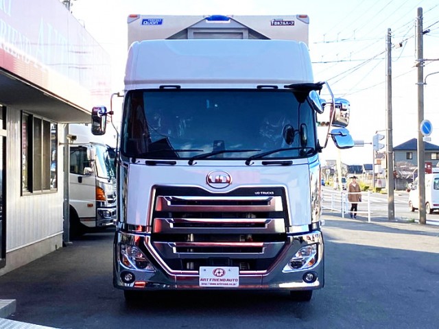 【527】UDトラックス　クオン　カスタム　ハイルーフ　ウィング　門口ステンレス