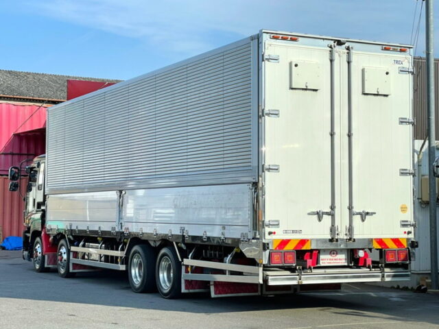 【1257】H23 ギガ 冷凍ウィング ステンレス多数 リア門口ステンレス 格納ゲート付 木床