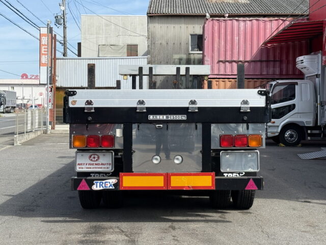 トレクス：平床セミトレーラー：アオリ20㎝：5方開：3軸：板バネ：最大積載量28.500㎏
