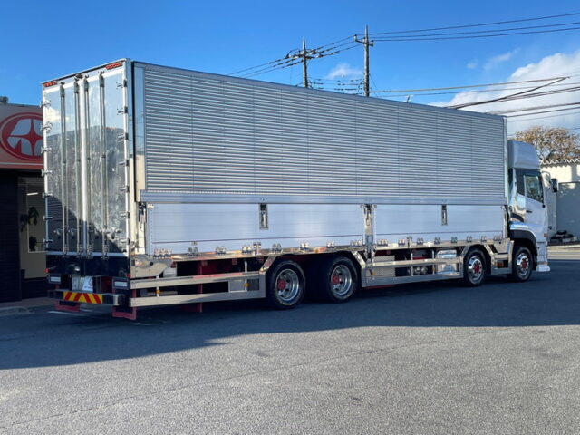 【1326】H30　クオン　ハイルーフ　ウィング　造りボディ　ステンレス多数　木床　380馬力