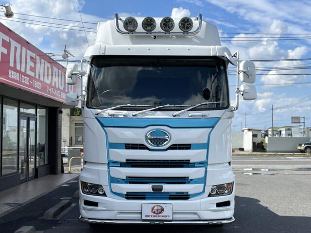 日野：プロフィア：トレーラーヘッド：ハイルーフ：ルーフバー：パイプバンパー：アルミホイール