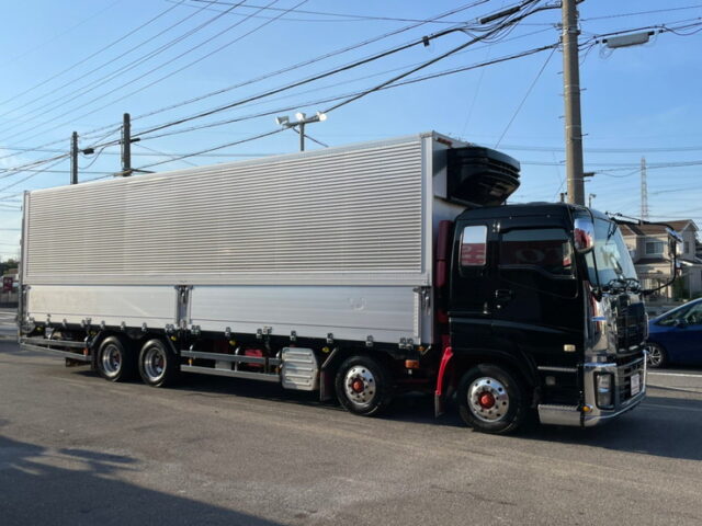 【1257】H23 ギガ 冷凍ウィング ステンレス多数 リア門口ステンレス 格納ゲート付 木床