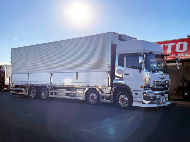 【1326】H30　クオン　ハイルーフ　ウィング　造りボディ　ステンレス多数　木床　380馬力