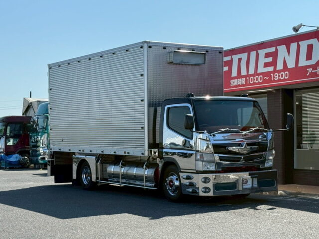 ブルーテックキャンター：造りボディ：アルミバン：ワイド超ロング：舟形バンパー：バスフェンダー